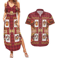 Zodiac Signs Couples Matching Summer Maxi Dress and Hawaiian Shirt The Fire Element Baroque Hearts Card