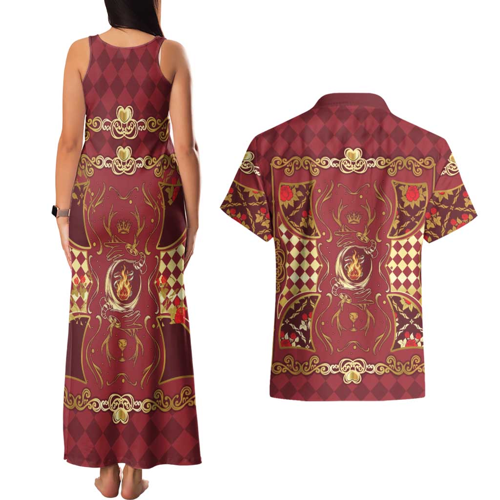 Zodiac Signs Couples Matching Tank Maxi Dress and Hawaiian Shirt The Fire Element Baroque Hearts Card