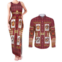 Zodiac Signs Couples Matching Tank Maxi Dress and Long Sleeve Button Shirt The Fire Element Baroque Hearts Card
