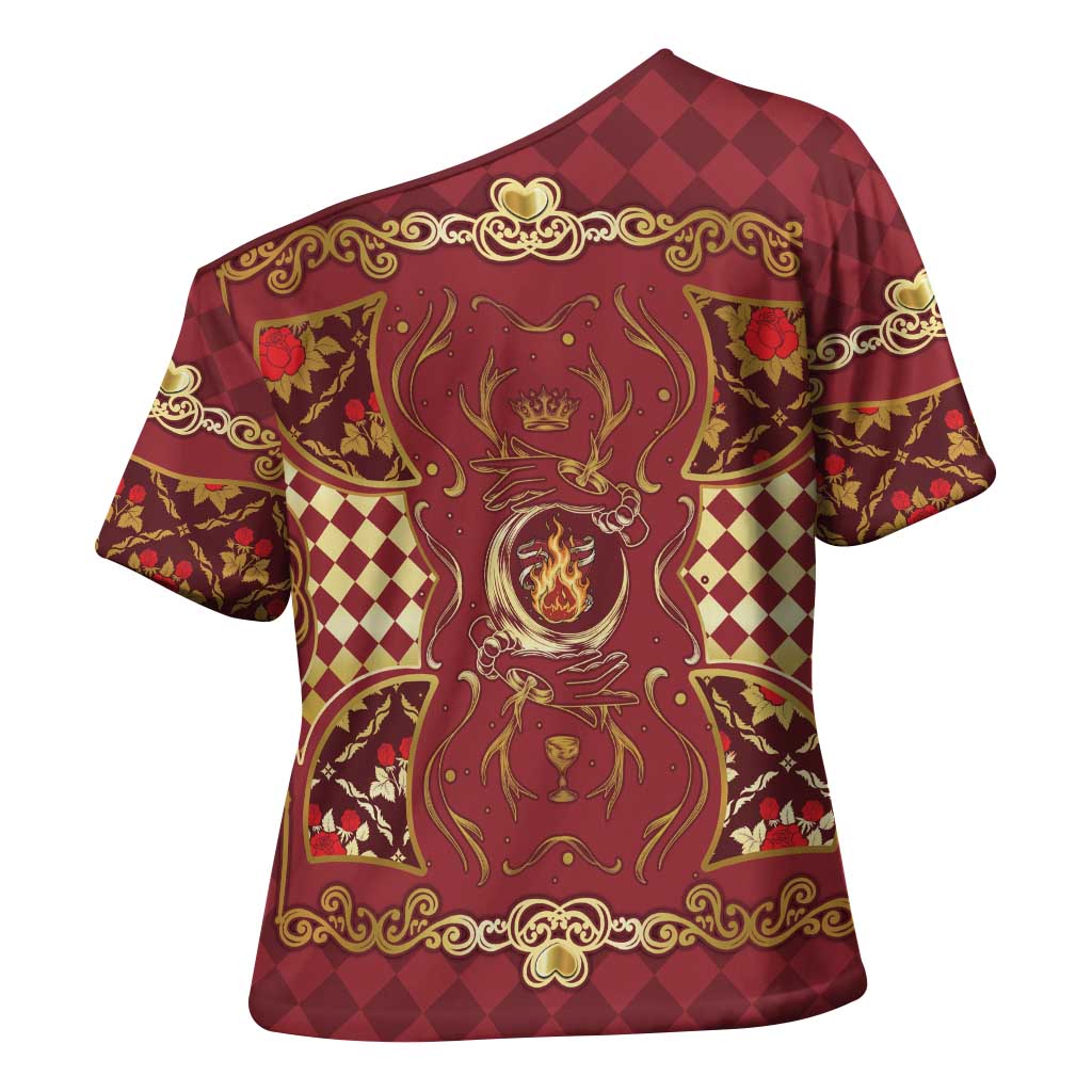 Zodiac Signs Cross Shoulder Shirt The Fire Element Baroque Hearts Card