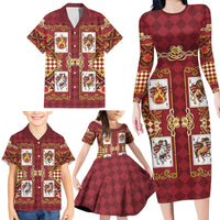 Zodiac Signs Family Matching Long Sleeve Bodycon Dress and Hawaiian Shirt The Fire Element Baroque Hearts Card