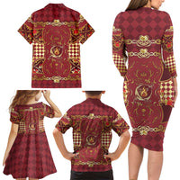 Zodiac Signs Family Matching Long Sleeve Bodycon Dress and Hawaiian Shirt The Fire Element Baroque Hearts Card