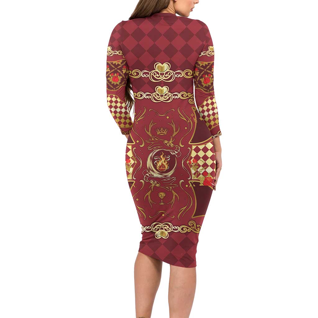 Zodiac Signs Family Matching Long Sleeve Bodycon Dress and Hawaiian Shirt The Fire Element Baroque Hearts Card