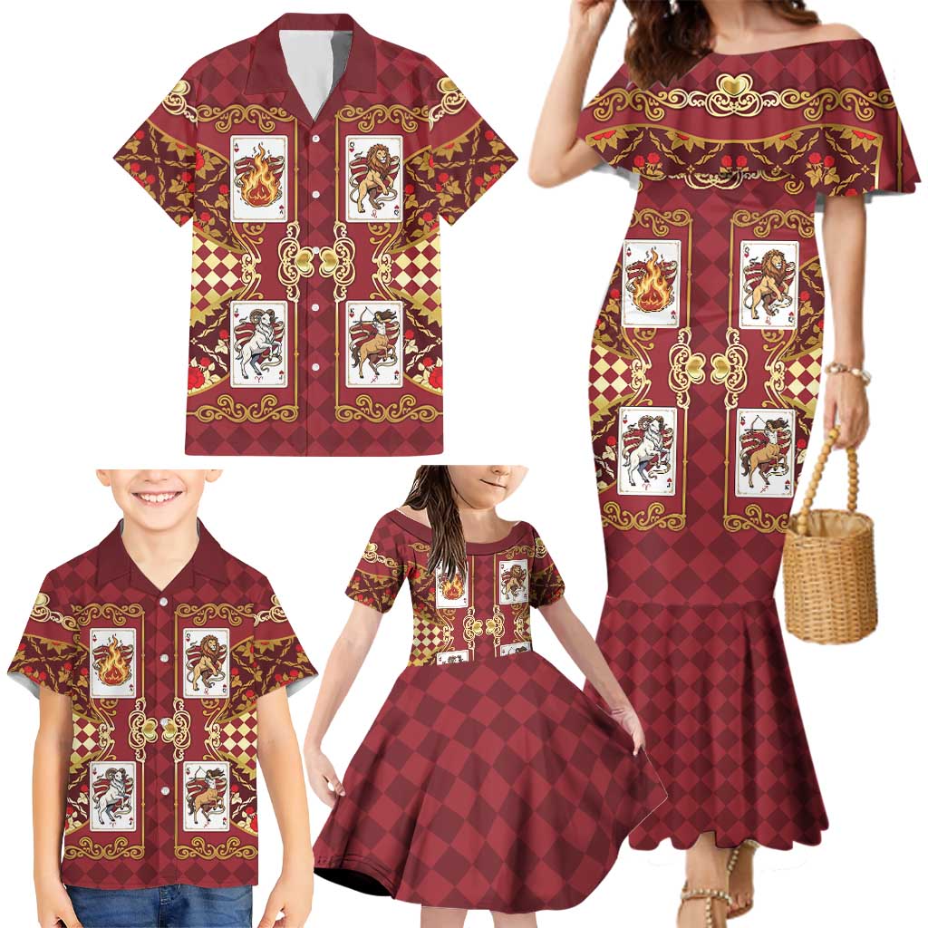 Zodiac Signs Family Matching Mermaid Dress and Hawaiian Shirt The Fire Element Baroque Hearts Card