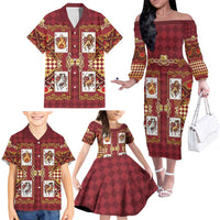 Zodiac Signs Family Matching Off The Shoulder Long Sleeve Dress and Hawaiian Shirt The Fire Element Baroque Hearts Card