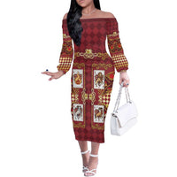 Zodiac Signs Family Matching Off The Shoulder Long Sleeve Dress and Hawaiian Shirt The Fire Element Baroque Hearts Card