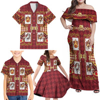 Zodiac Signs Family Matching Off Shoulder Maxi Dress and Hawaiian Shirt The Fire Element Baroque Hearts Card