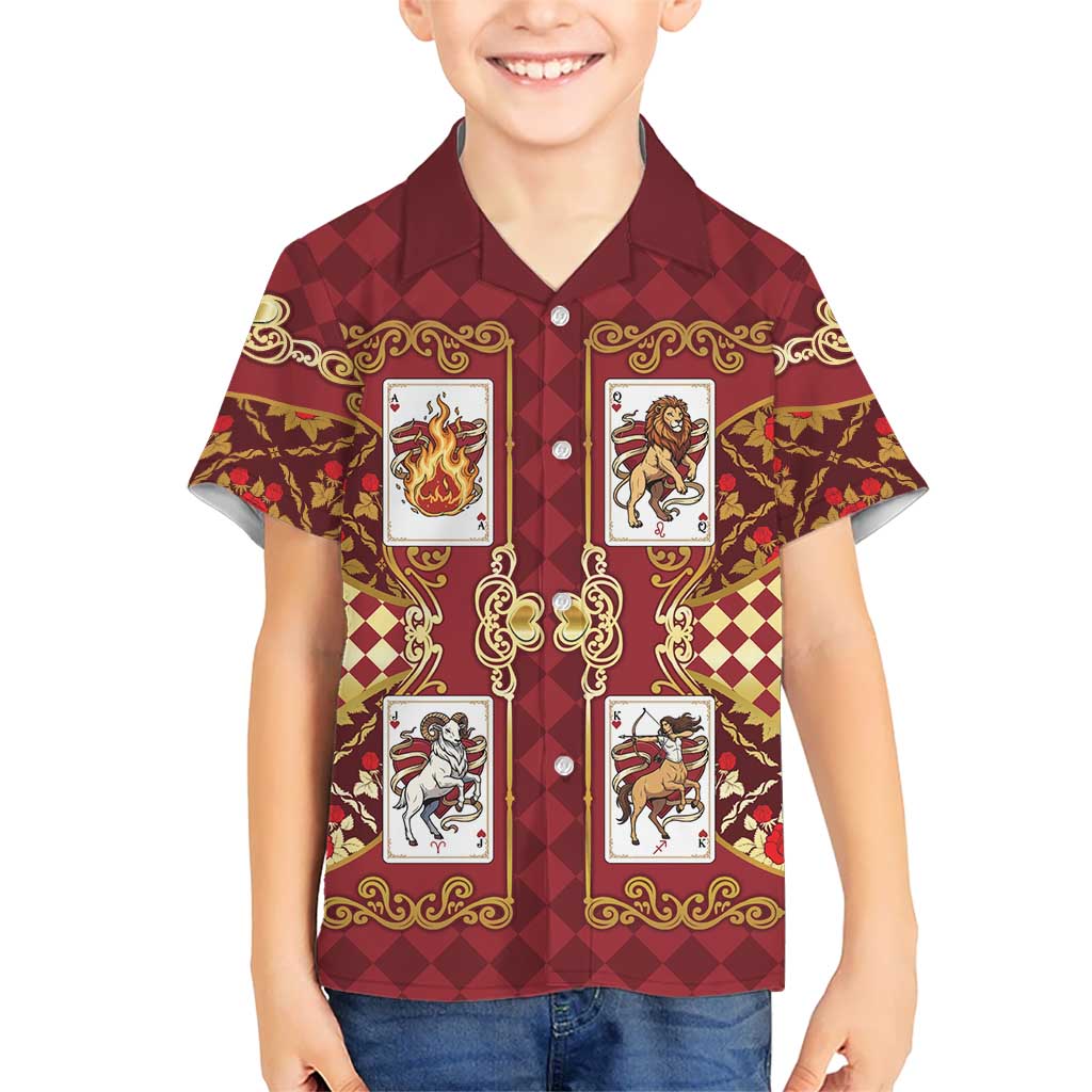 Zodiac Signs Family Matching Off Shoulder Maxi Dress and Hawaiian Shirt The Fire Element Baroque Hearts Card