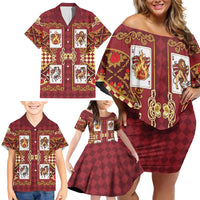 Zodiac Signs Family Matching Off Shoulder Short Dress and Hawaiian Shirt The Fire Element Baroque Hearts Card