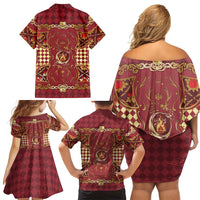 Zodiac Signs Family Matching Off Shoulder Short Dress and Hawaiian Shirt The Fire Element Baroque Hearts Card