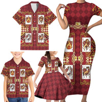 Zodiac Signs Family Matching Short Sleeve Bodycon Dress and Hawaiian Shirt The Fire Element Baroque Hearts Card
