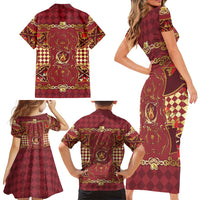 Zodiac Signs Family Matching Short Sleeve Bodycon Dress and Hawaiian Shirt The Fire Element Baroque Hearts Card