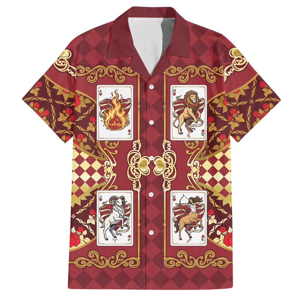 Zodiac Signs Hawaiian Shirt The Fire Element Baroque Hearts Card