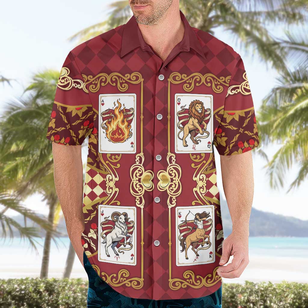 Zodiac Signs Hawaiian Shirt The Fire Element Baroque Hearts Card