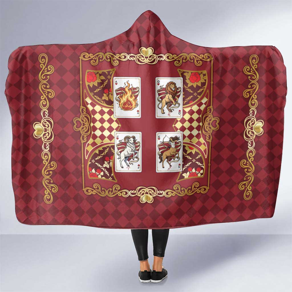 Zodiac Signs Hooded Blanket The Fire Element Baroque Hearts Card