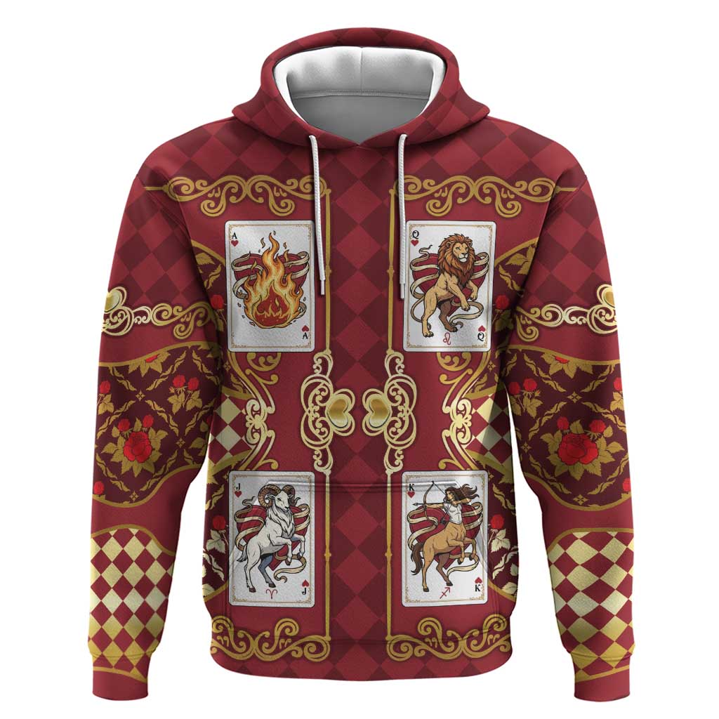 Zodiac Signs Hoodie The Fire Element Baroque Hearts Card