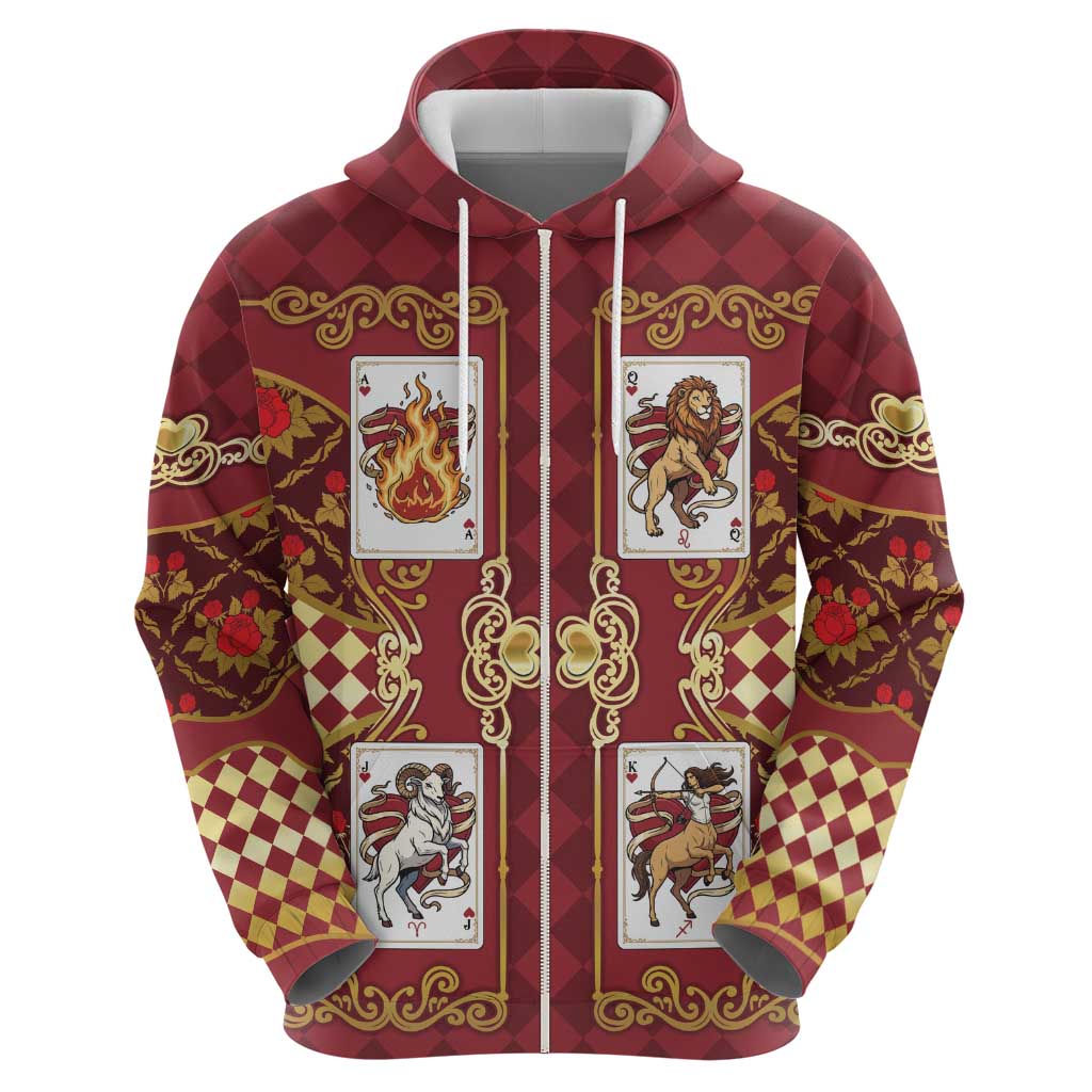 Zodiac Signs Hoodie The Fire Element Baroque Hearts Card