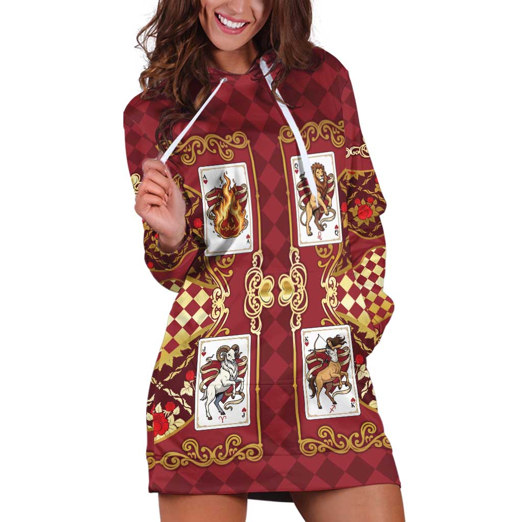 Zodiac Signs Hoodie Dress The Fire Element Baroque Hearts Card