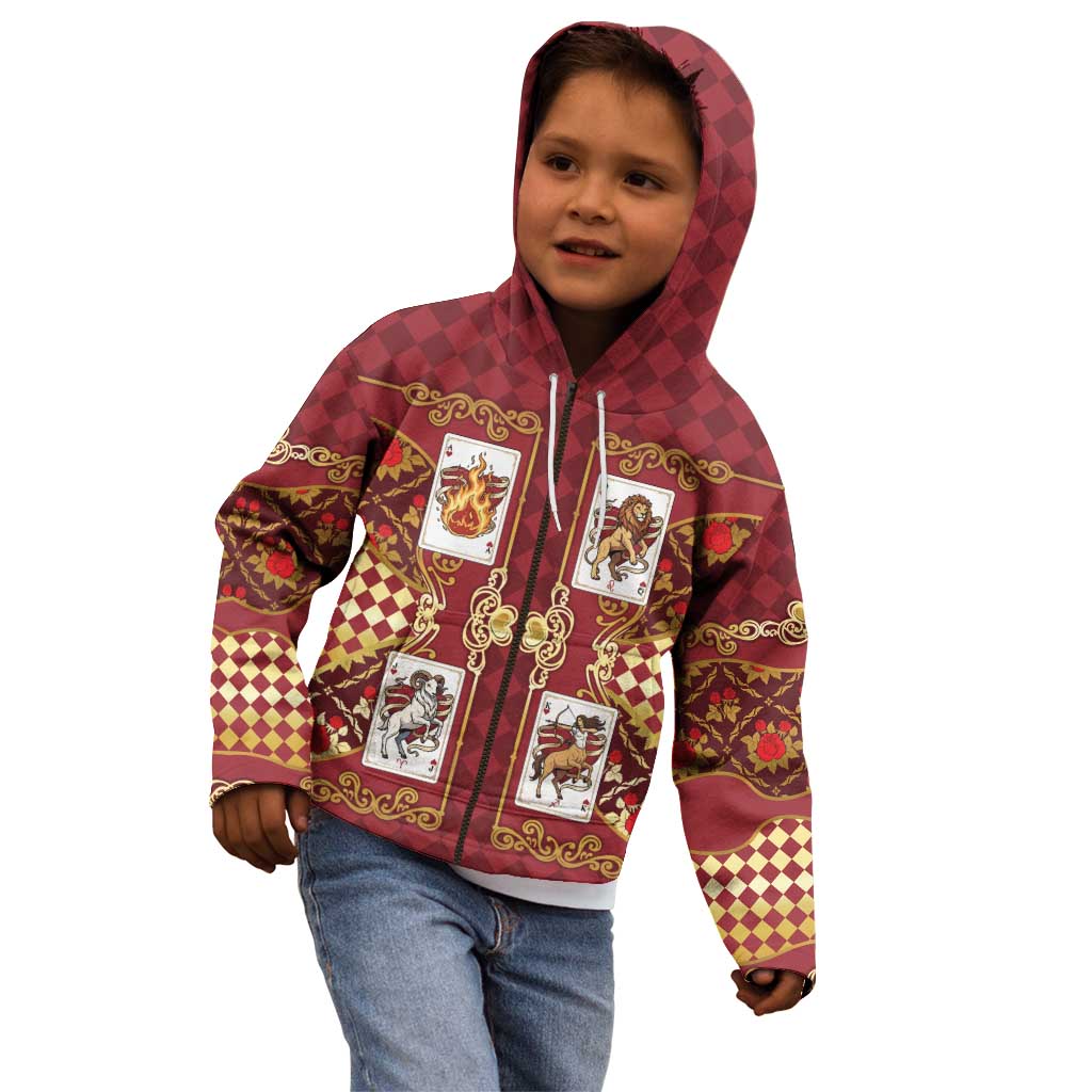Zodiac Signs Kid Hoodie The Fire Element Baroque Hearts Card