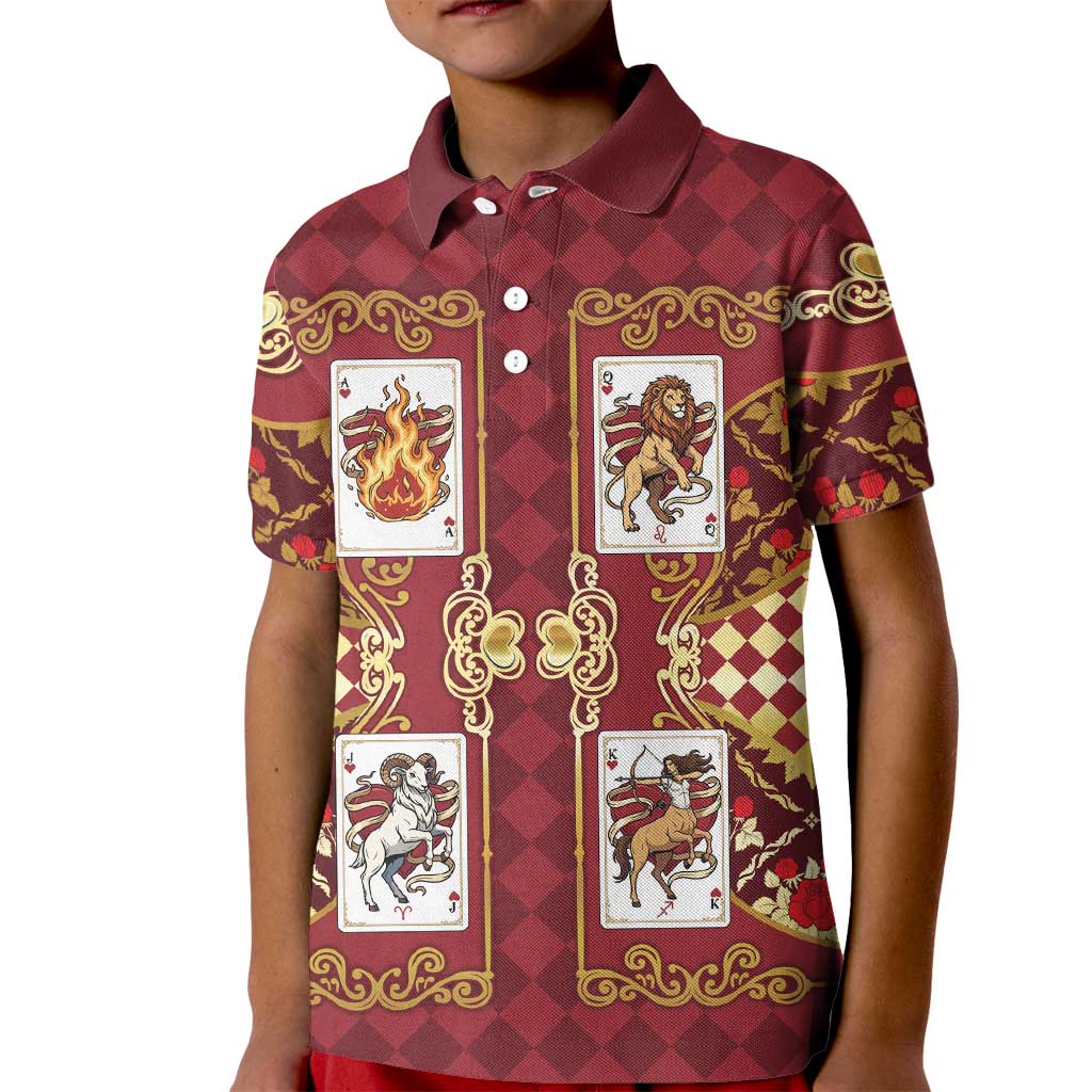 Zodiac Signs Kid Polo Shirt The Fire Element Baroque Hearts Card
