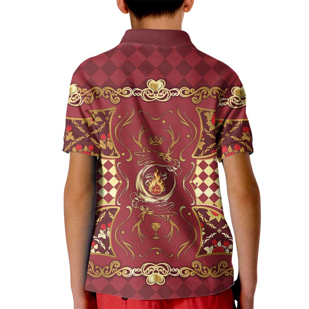 Zodiac Signs Kid Polo Shirt The Fire Element Baroque Hearts Card