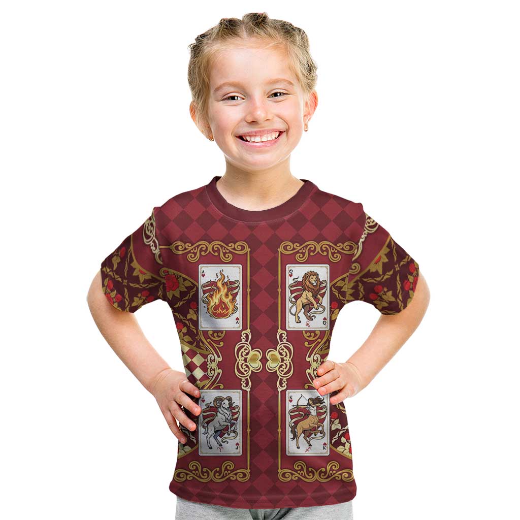 Zodiac Signs Kid T Shirt The Fire Element Baroque Hearts Card