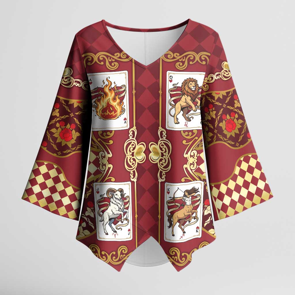 Zodiac Signs Kimono Sleeve Blouse The Fire Element Baroque Hearts Card