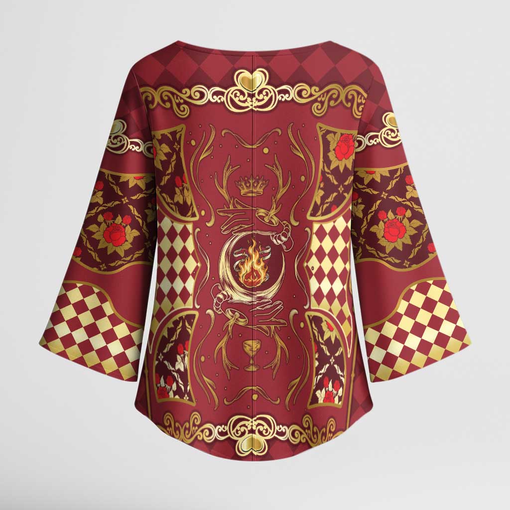 Zodiac Signs Kimono Sleeve Blouse The Fire Element Baroque Hearts Card