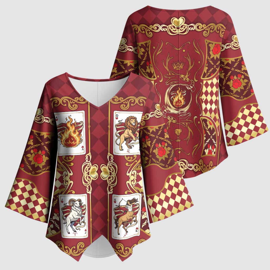Zodiac Signs Kimono Sleeve Blouse The Fire Element Baroque Hearts Card