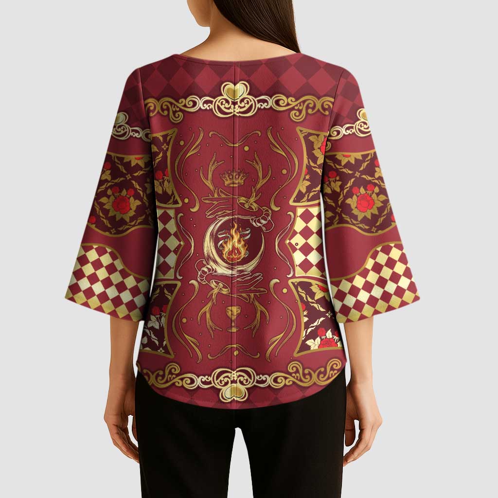 Zodiac Signs Kimono Sleeve Blouse The Fire Element Baroque Hearts Card