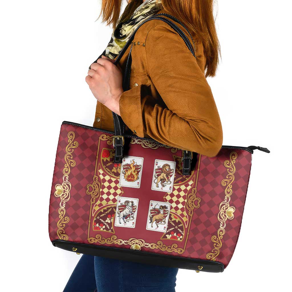 Zodiac Signs Leather Tote Bag The Fire Element Baroque Hearts Card