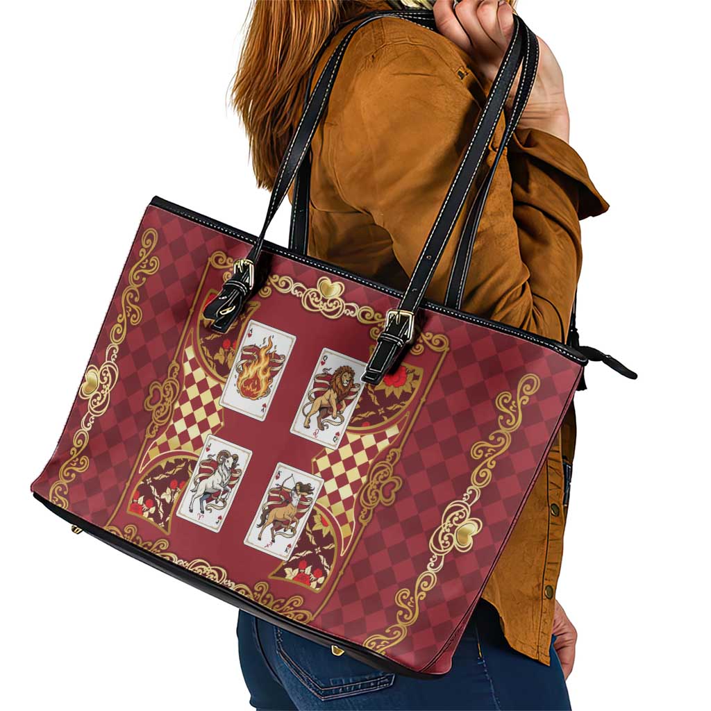 Zodiac Signs Leather Tote Bag The Fire Element Baroque Hearts Card