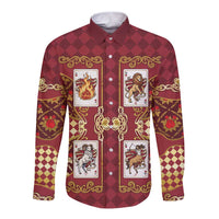 Zodiac Signs Long Sleeve Button Shirt The Fire Element Baroque Hearts Card