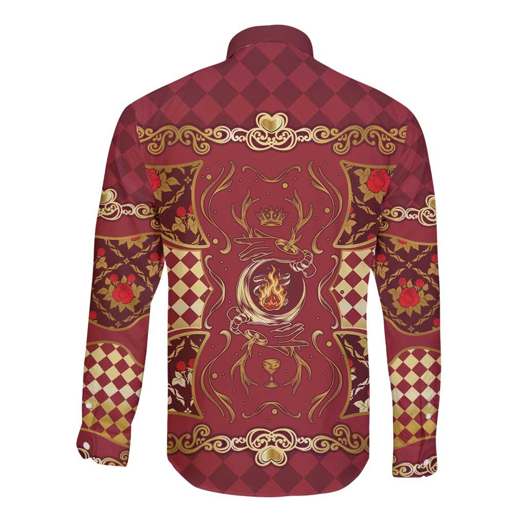 Zodiac Signs Long Sleeve Button Shirt The Fire Element Baroque Hearts Card