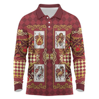 Zodiac Signs Long Sleeve Polo Shirt The Fire Element Baroque Hearts Card