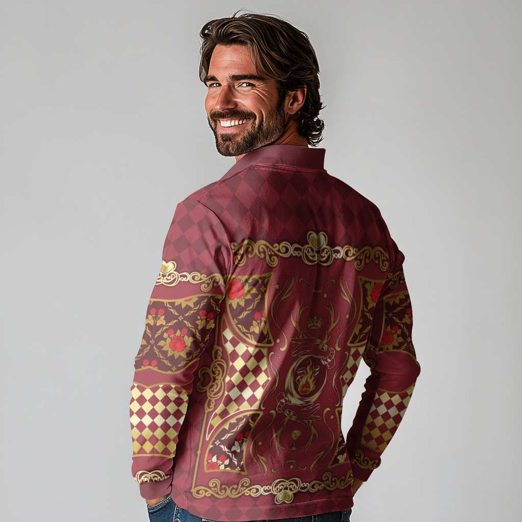 Zodiac Signs Long Sleeve Polo Shirt The Fire Element Baroque Hearts Card