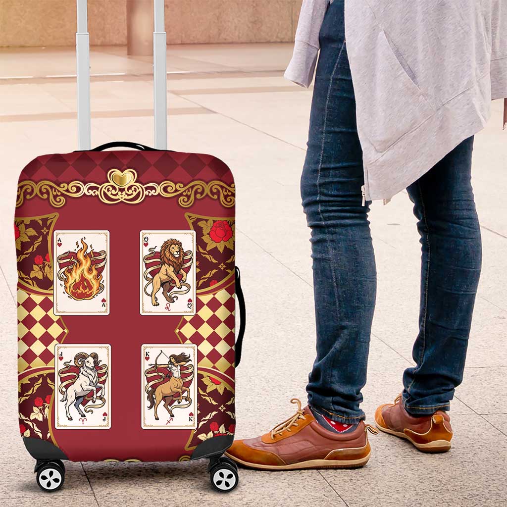 Zodiac Signs Luggage Cover The Fire Element Baroque Hearts Card