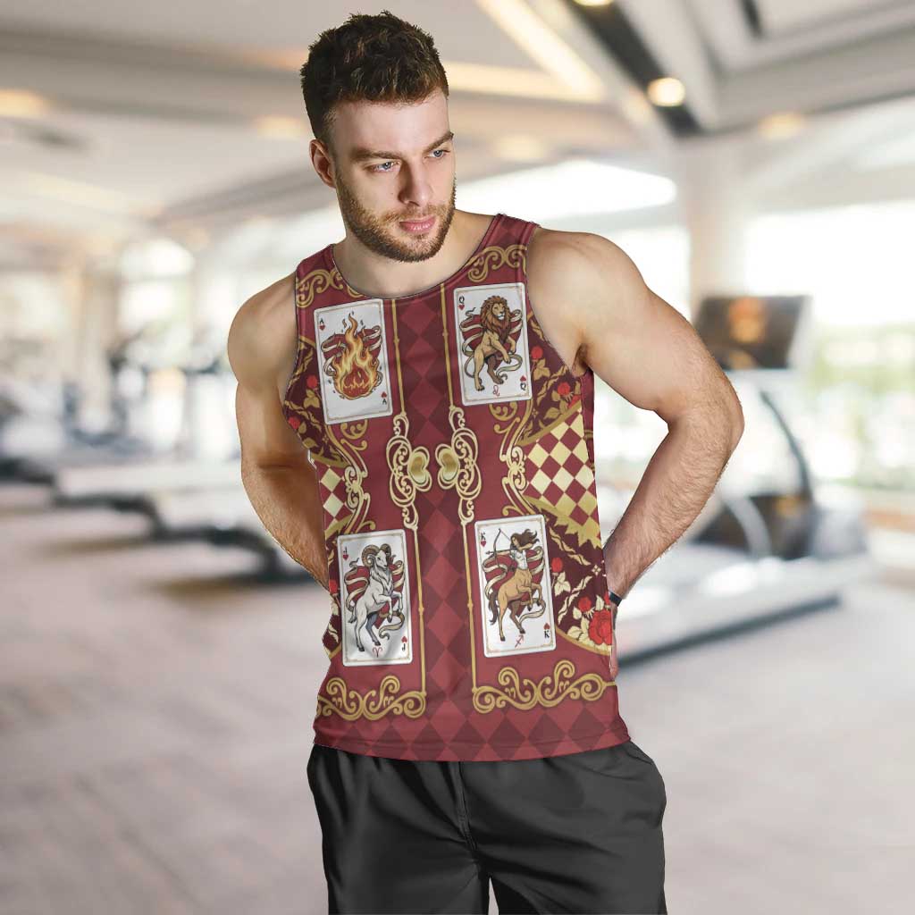 Zodiac Signs Men Tank Top The Fire Element Baroque Hearts Card