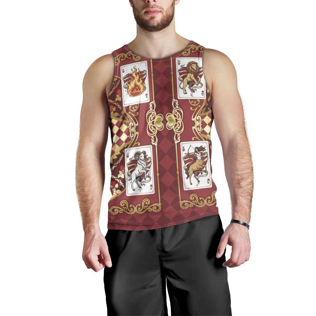 Zodiac Signs Men Tank Top The Fire Element Baroque Hearts Card