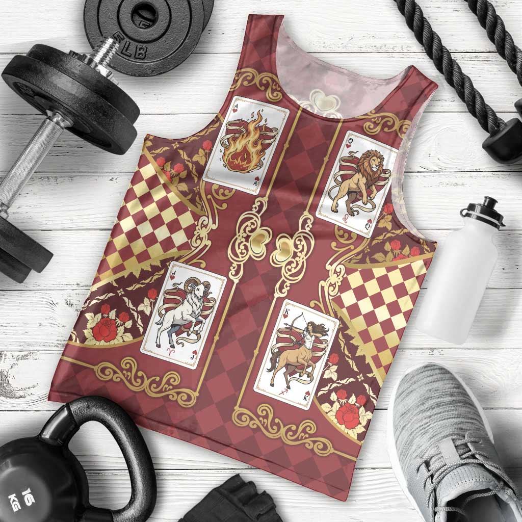 Zodiac Signs Men Tank Top The Fire Element Baroque Hearts Card