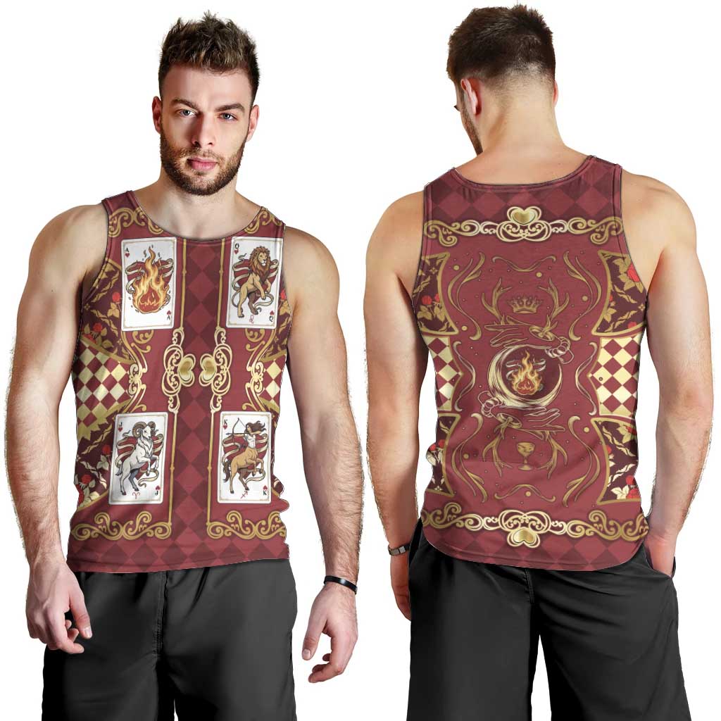 Zodiac Signs Men Tank Top The Fire Element Baroque Hearts Card