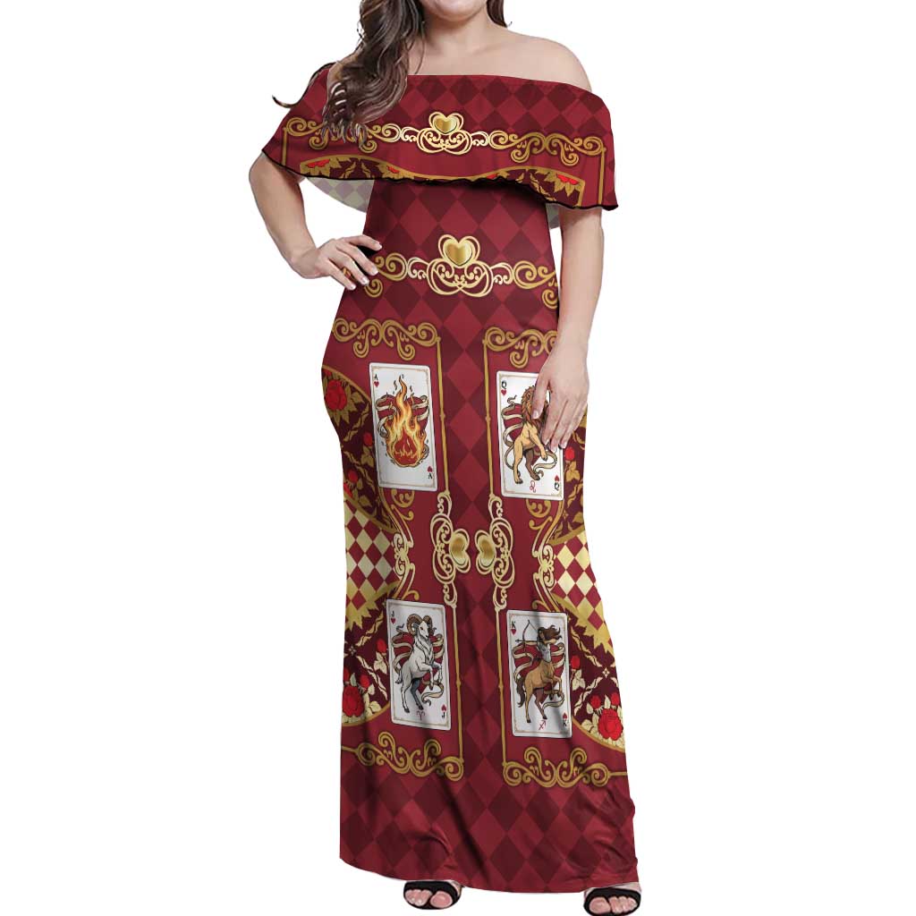 Zodiac Signs Off Shoulder Maxi Dress The Fire Element Baroque Hearts Card