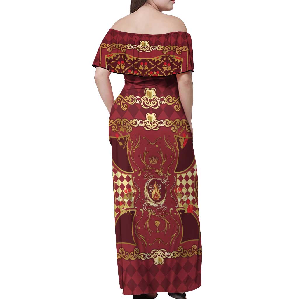 Zodiac Signs Off Shoulder Maxi Dress The Fire Element Baroque Hearts Card