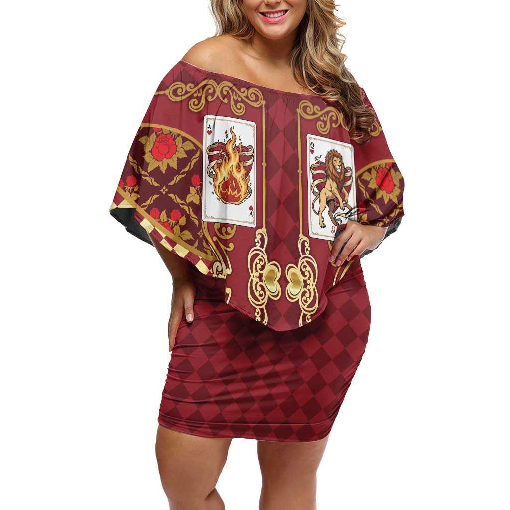 Zodiac Signs Off Shoulder Short Dress The Fire Element Baroque Hearts Card