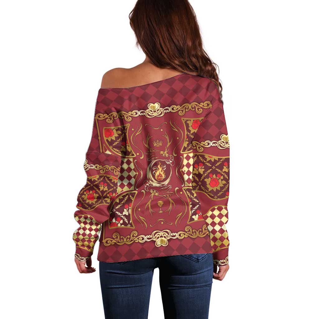 Zodiac Signs Off Shoulder Sweater The Fire Element Baroque Hearts Card