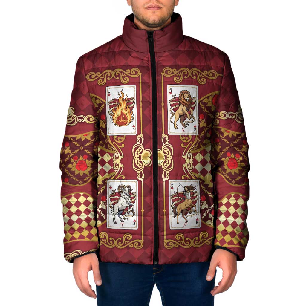 Zodiac Signs Padded Jacket The Fire Element Baroque Hearts Card
