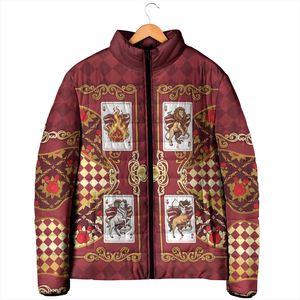 Zodiac Signs Padded Jacket The Fire Element Baroque Hearts Card
