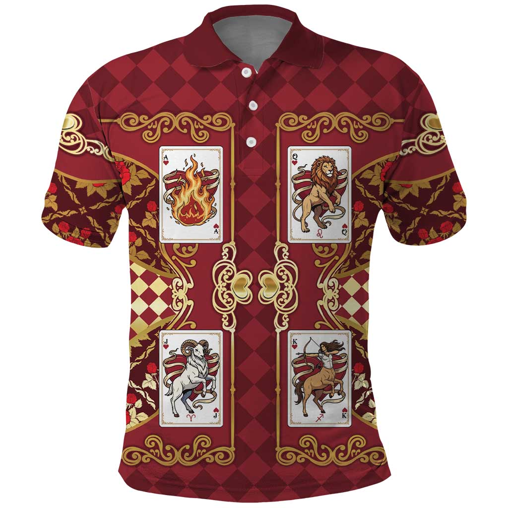 Zodiac Signs Polo Shirt The Fire Element Baroque Hearts Card