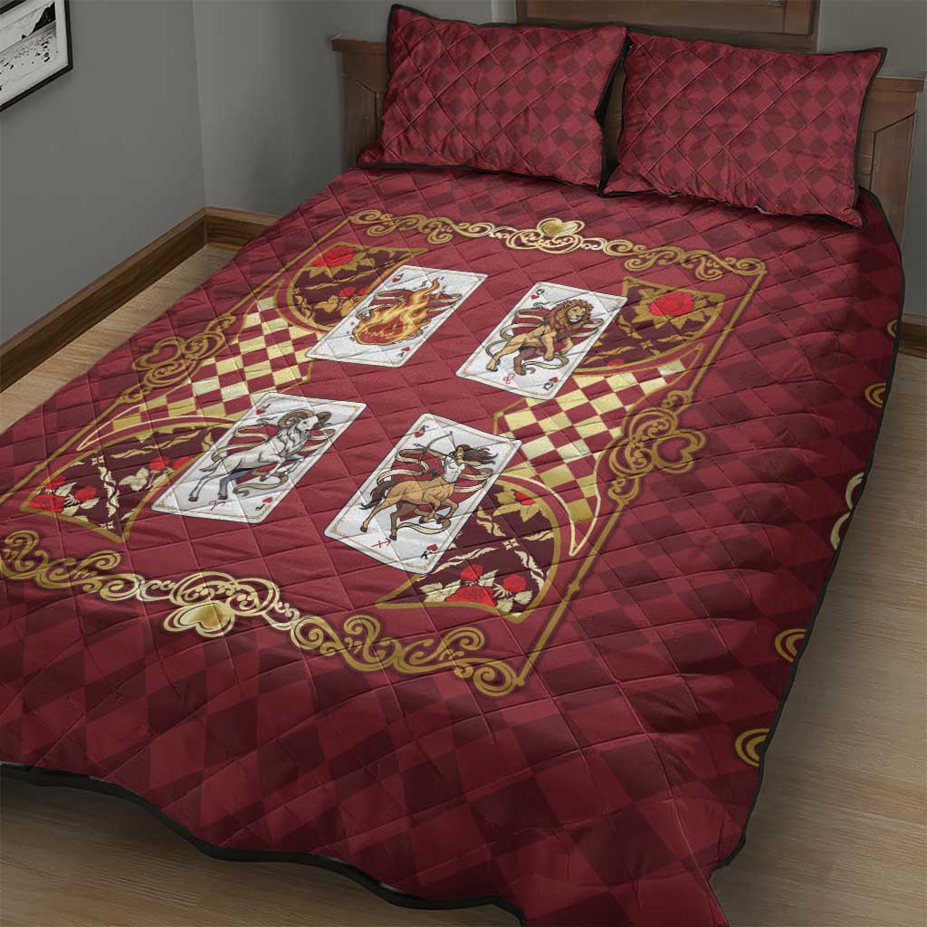 Zodiac Signs Quilt Bed Set The Fire Element Baroque Hearts Card