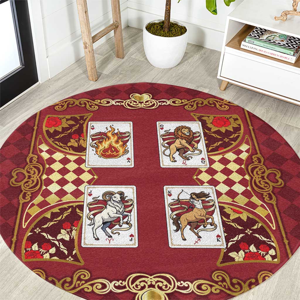 Zodiac Signs Round Carpet The Fire Element Baroque Hearts Card